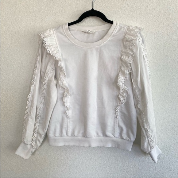 Anthropologie Ruffled Boho Eyelet White 100% Cotton Sweatshirt XS Fall - Picture 4 of 8